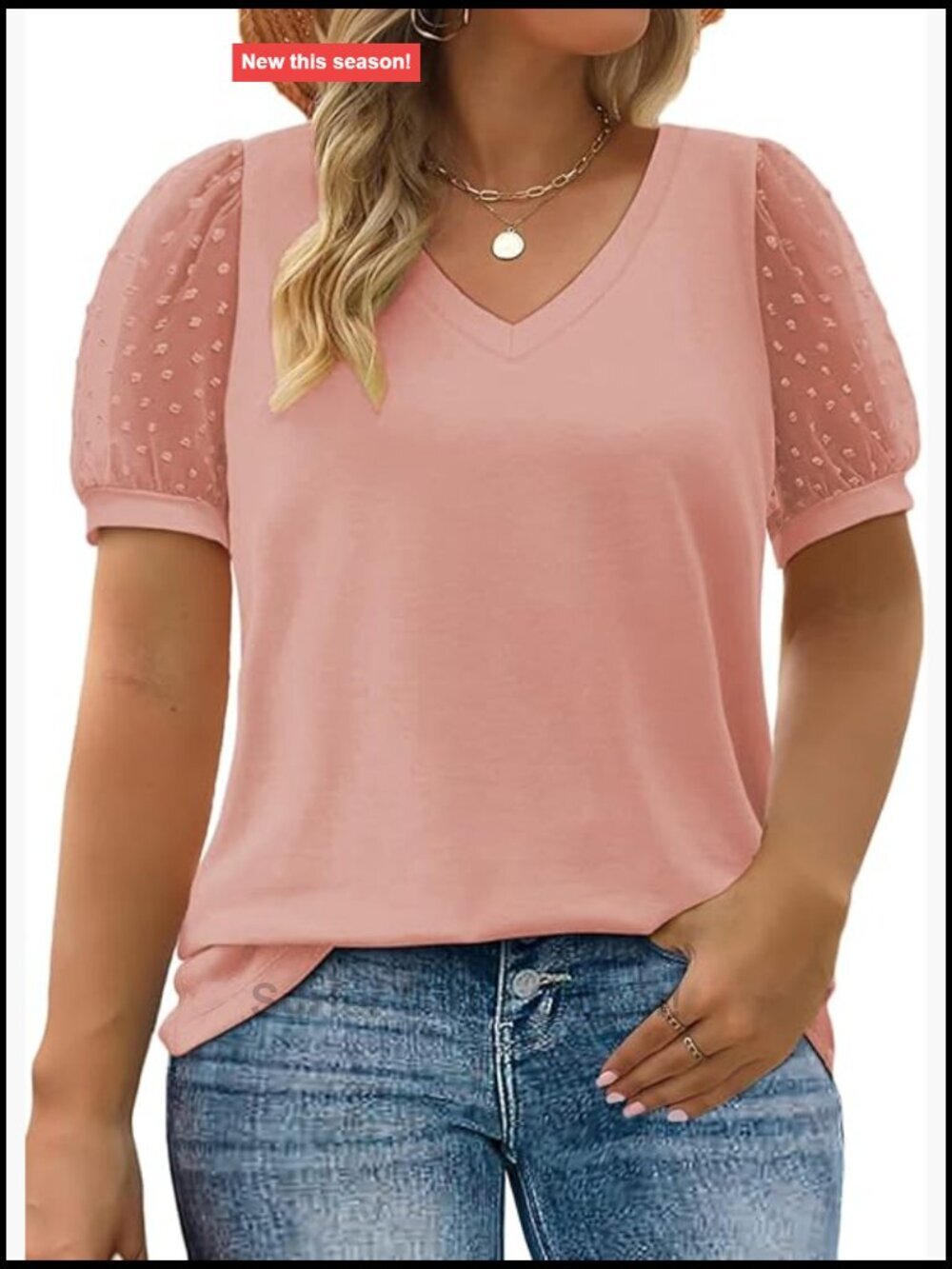 Plus Size Swiss Dotted Puffy Sheer Short Sleeve Tunic Blouse